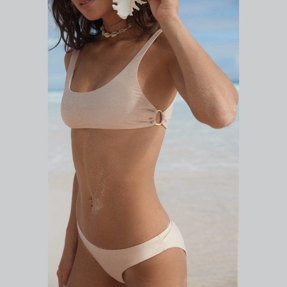 NWT Pilyq shimmer shell bralette bikini top & ruched teeny bikini bottom set - Picture 2 of 7